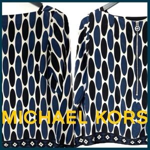 MICHAEL Michael Kors Silk Blue/Black/Cream Oval Dots Pattern Top (S)